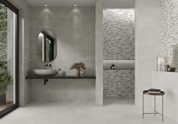 Cuarto de baño con Azulejo-Porcelanico-Imitacion-Cemento-STN-ABM-ELEMENTI-GREY_PEARL-30X60
